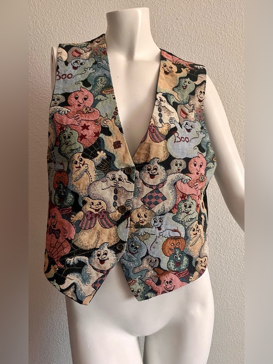 Paul Harris Tops - Vintage Paul Harris Design Halloween Ghost Tapestry Vest USA Medium